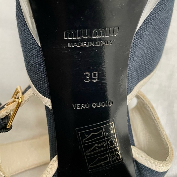 Miu Miu Silver Leather Black Linen Platform High Heels Size 39 - Picture 7 of 8